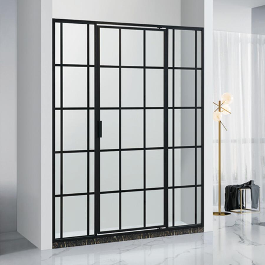 Shower Cubicle 6463 Aluminum Matt Black Frame Pivot Swing Shower Door