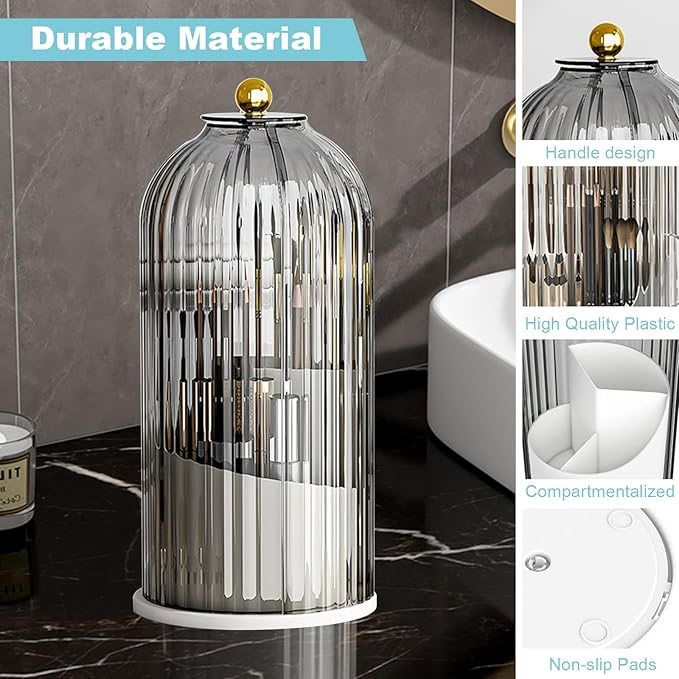 Makeup Brush Holder Organizer with Lid-360 Rotating Wbb26356