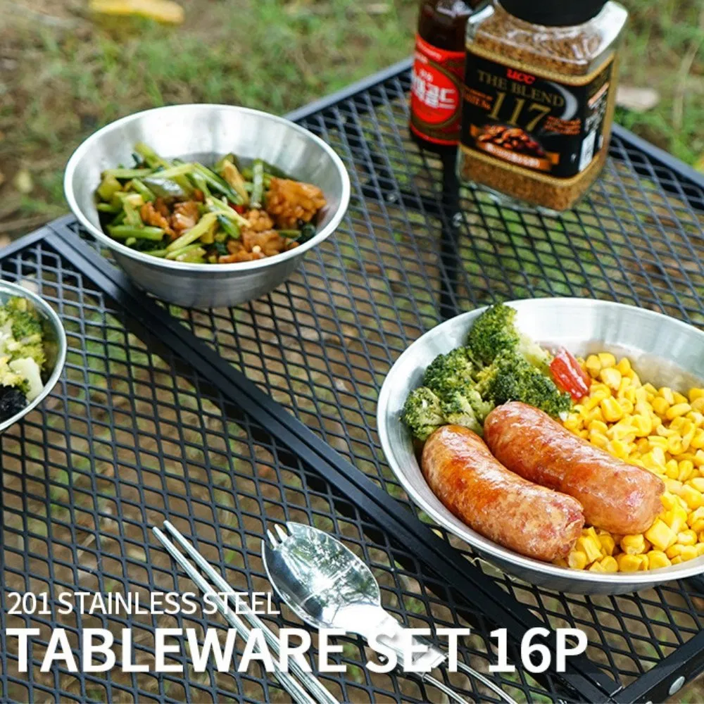 Small and Large Dinnerware Stainless Steel Plates and Bowls Camping Set for Kids, Adults, Family Camping, Hiking, Beach, Outdoor Bl23170