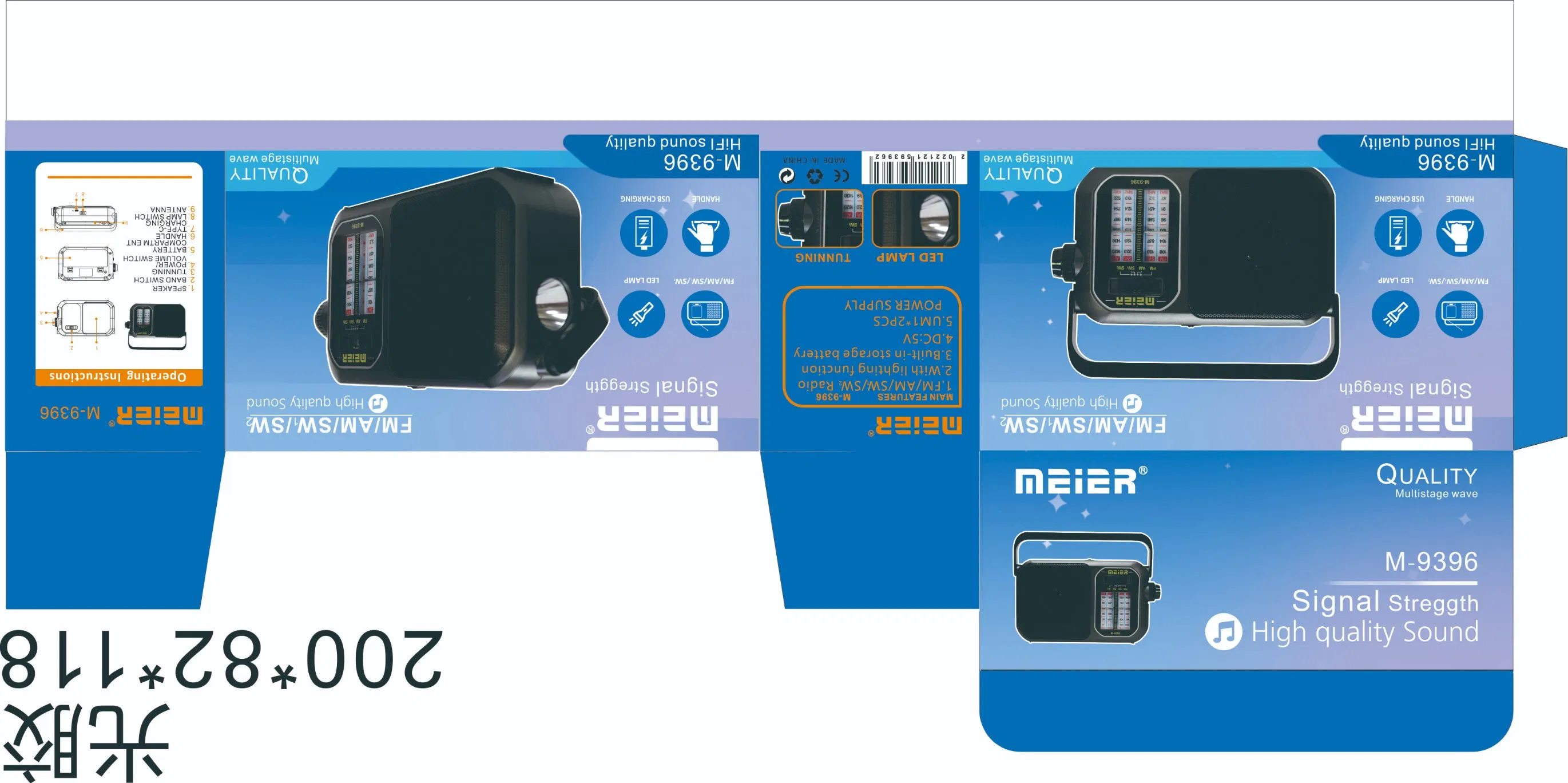 Plportable-Audio-Appliance Portable 3-Band Am FM Sw Radio, Rechargeable Speakers Retro Design Flashlight, Consumer Electronics Meier M-9396