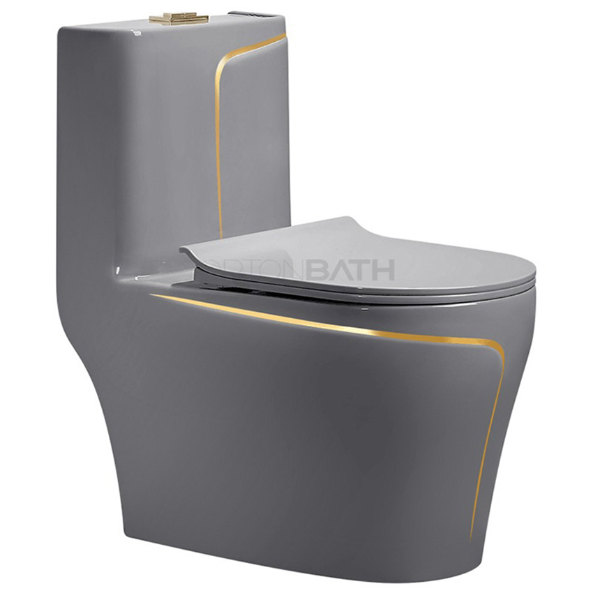 Ortonbath Glossy Black with Gold Line Middle East Toilet Sanitary Ware Small Toilet Seats Siphon One Piece Ceramic Wc Toilets