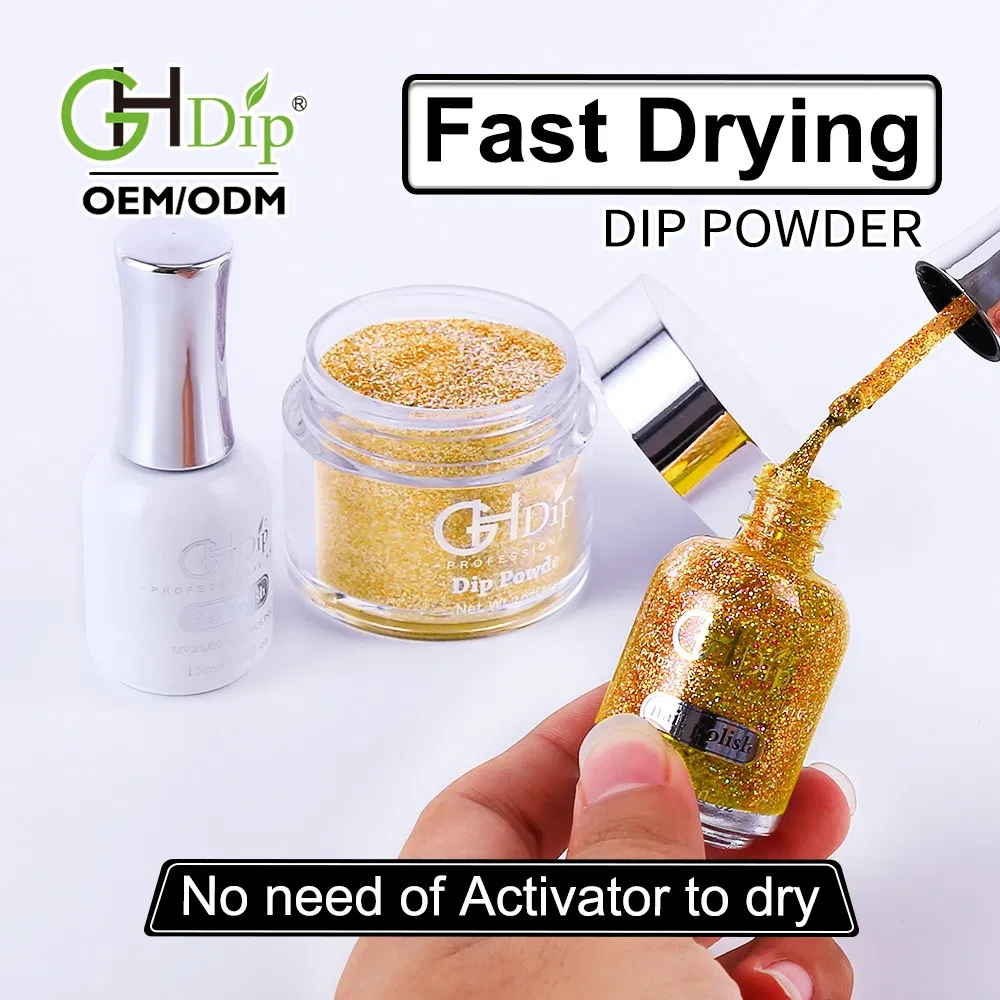 Golden Color Shiny Glitter Nail Art Fast Drying Dipping Powder 3 in 1 Color Match