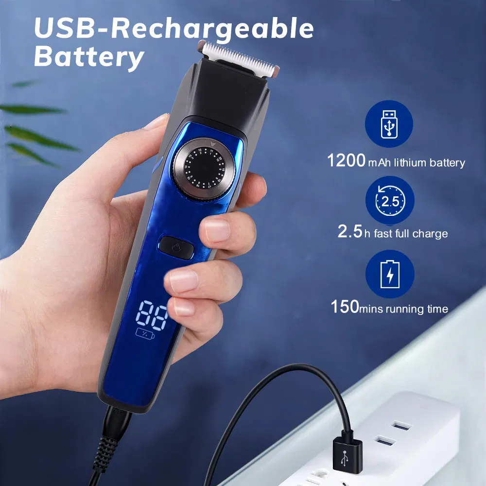 Electric USB Rechargeable Cordless Hair Clipper with Rotary Knob