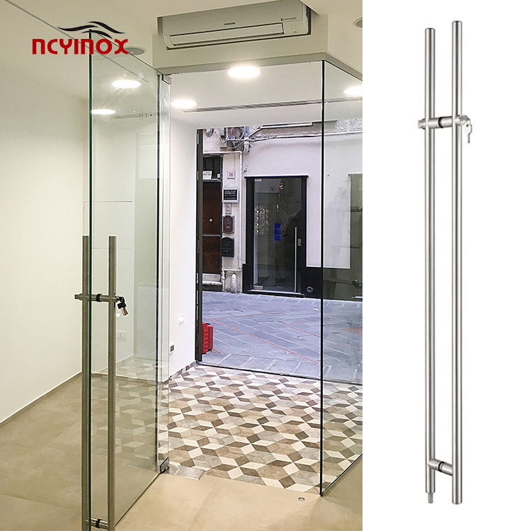 304 Stainless Steel Double-Side H Type Glass Door Long Pull Handle with Lock