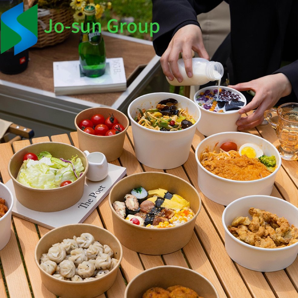 Jo-Sun 100% Eco Friendly Disposable Food Packing Brown Hot Selling Kraft Paper Bowl