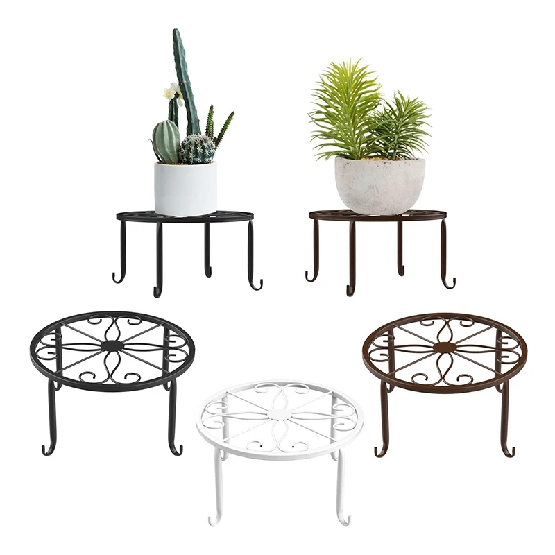 Metal Potted Plant Stand Floor Round Supports Flower Pot Rack Decorative Garden Container