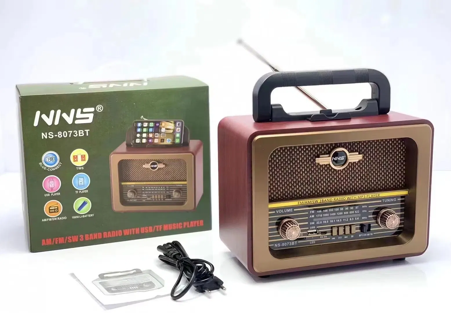 Ретро радио NS-8073BT с Bluetooth, деревянный корпус