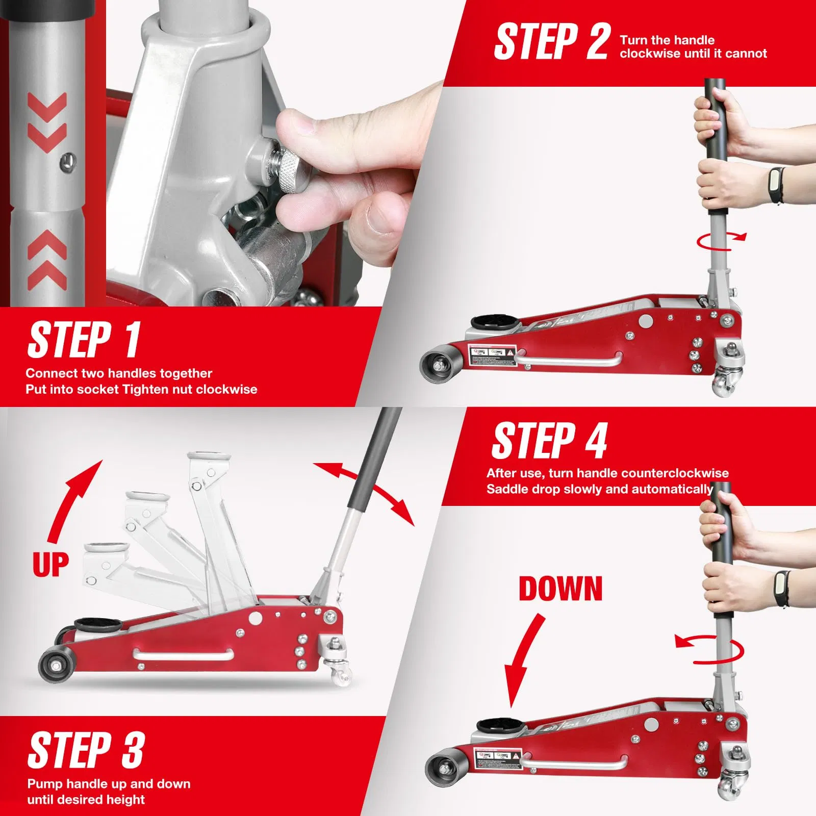 3 Ton Low Profile Racing Floor Jack Heavy Duty - GS Certified Safety Descent, Dual Piston Quick Lift Pump, 3.35 to 19.69 Inch Lifting Range Automotive Vehicle T