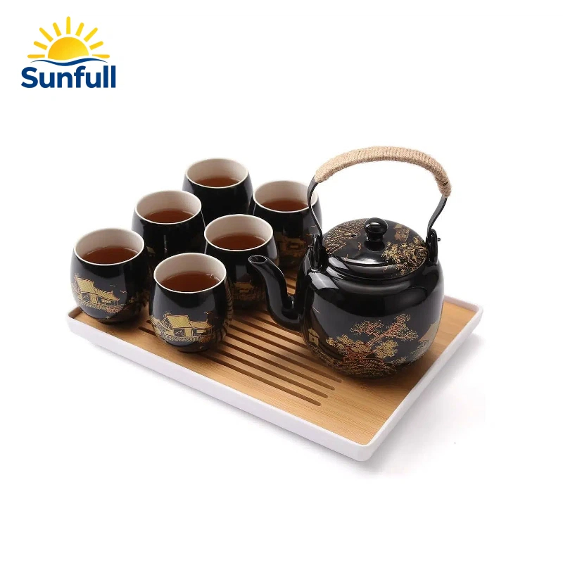 Фарфоровый чайный набор с ситечком, черный