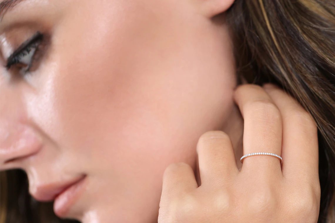 14K Solid Gold Lab Grown Diamond Micro Pave Wedding Ring 1.50 mm Ring Gold Wedding Band Full Eternity Stacking Ring by G