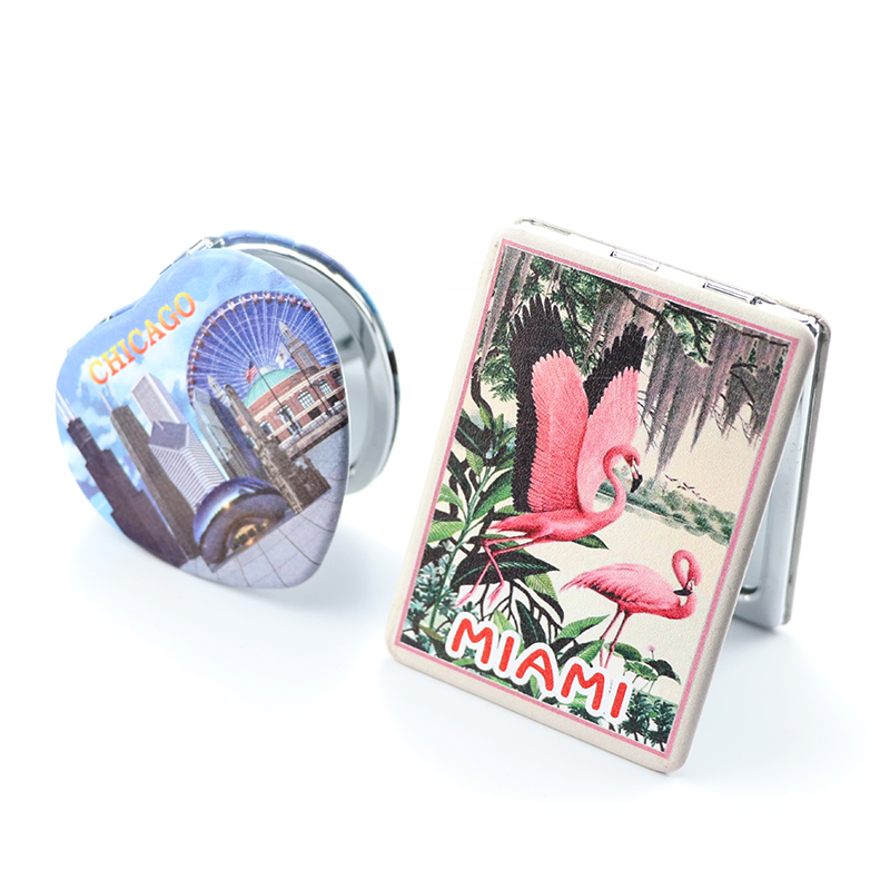 Custom Logo Souvenir Folding Leather Mirror Portable Handheld Cosmetic Pocket Compact Makeup Mirrors