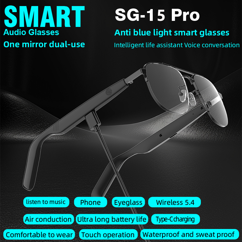 Sg15PRO Smart Glasses Wireless Bluetooth Sunglasses Microphone Speakers with Touch Control