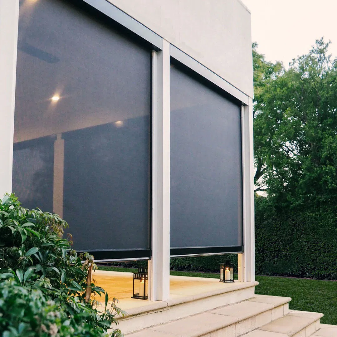 Outdoor Waterproof Automatic Roller Blinds Wind Sunshade Patio Shade Motorized Screen Blinds