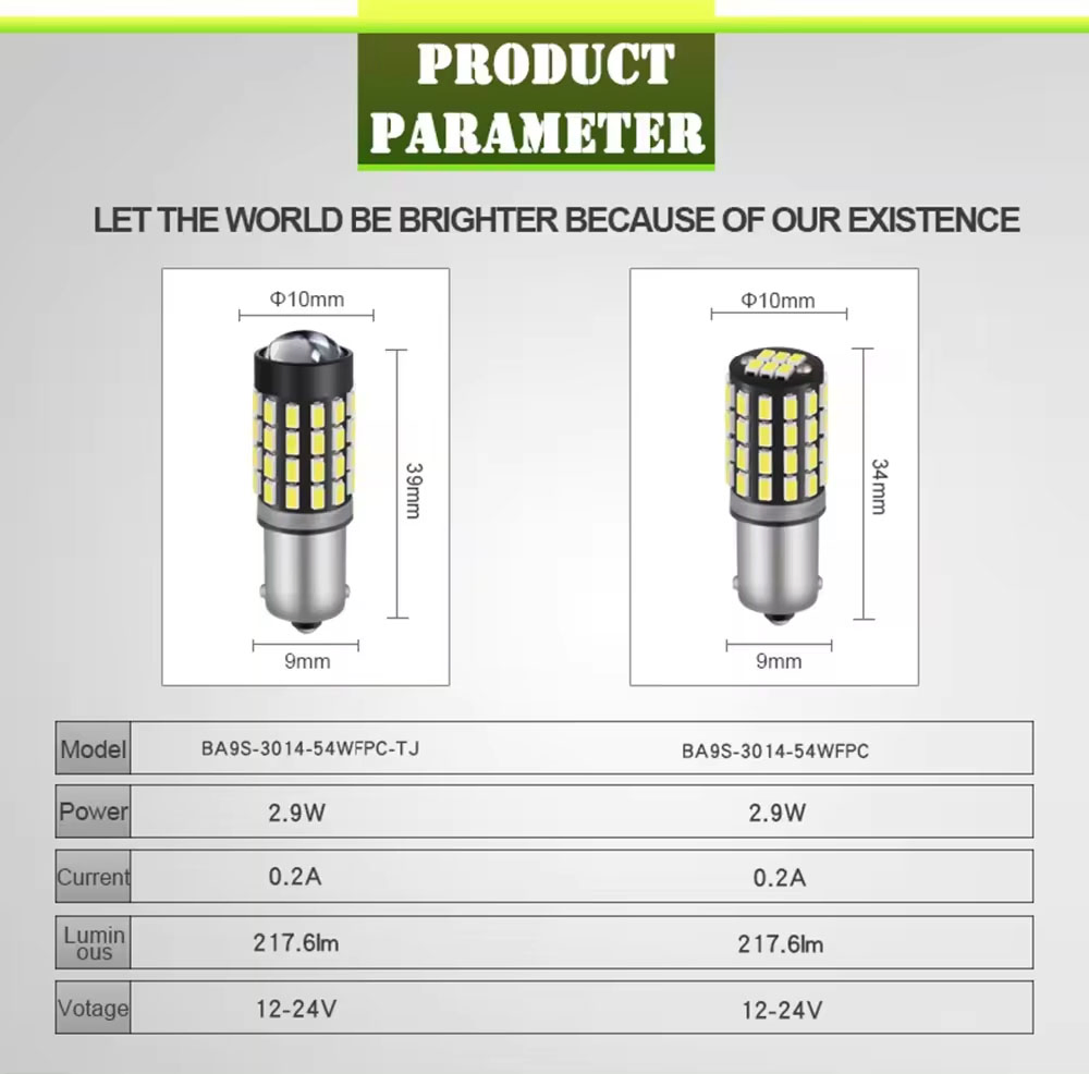 Светодиодные лампы BA9S 12V/24V 6000K для салона авто