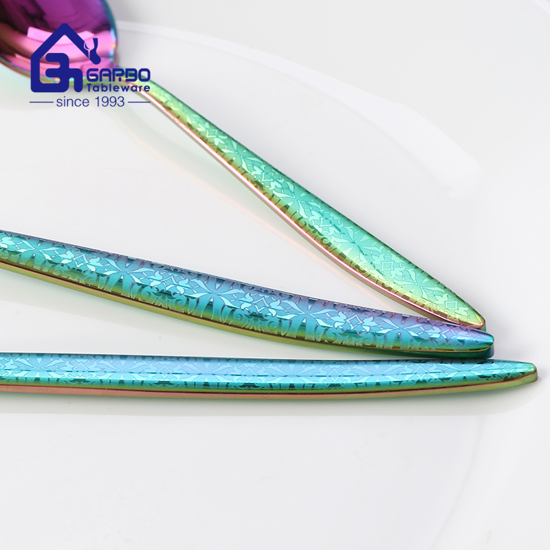 Arabic Style Titanium Colorful Dinner Fork Stainless Steel Fork Set Laser Logo