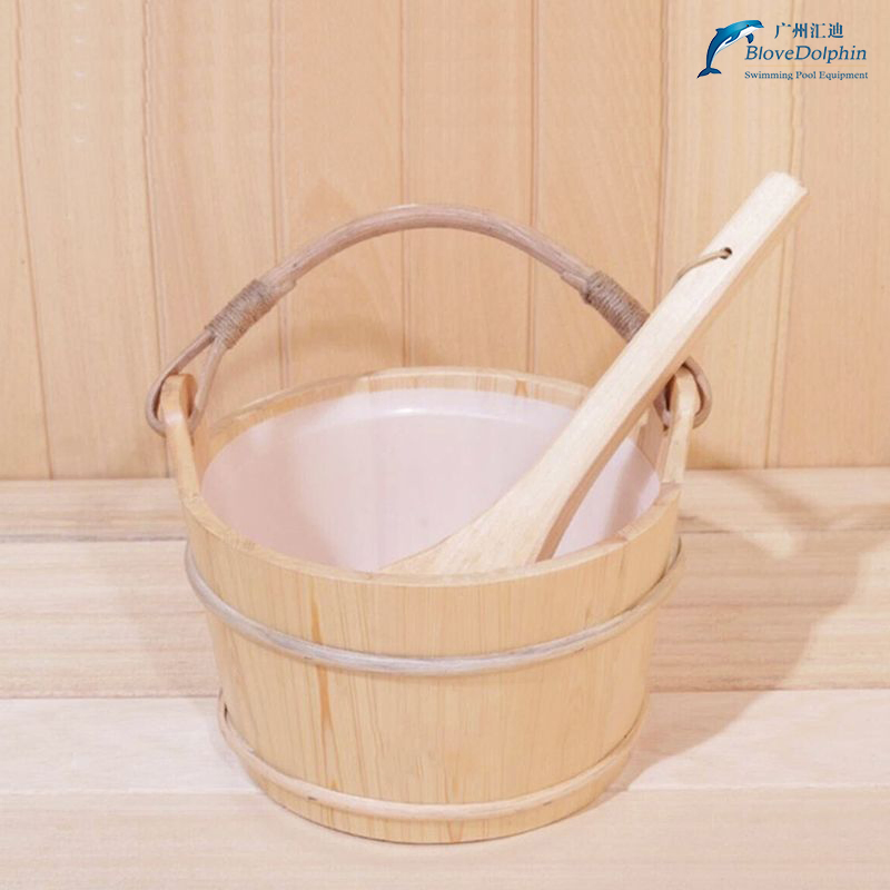 White Pine Wooden Bucket Set, Wooden Spoon and Plastic Liner for Sauna Three Piece Suit