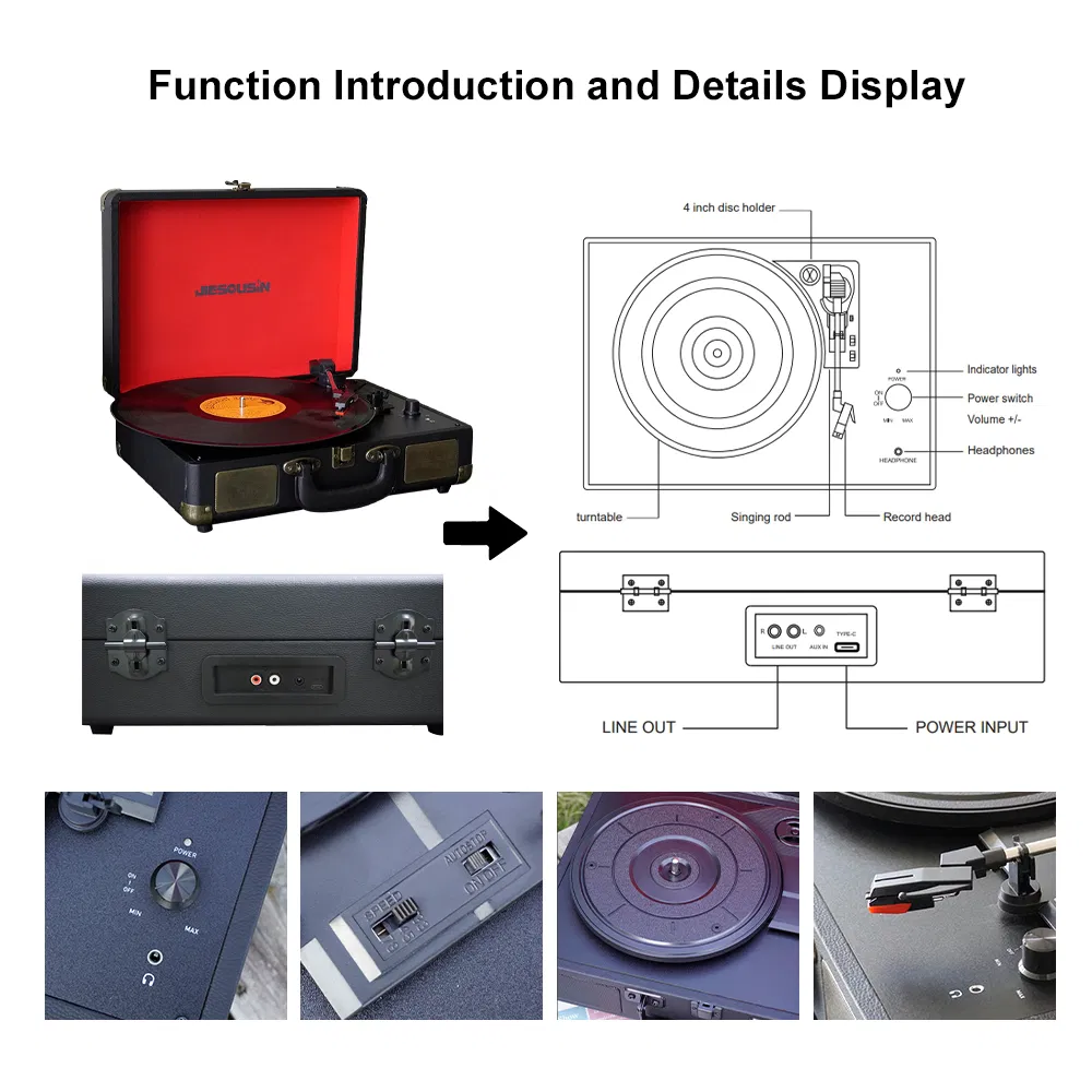 High-End Bluetooth Music Player Gramophone Turntable 3 Speed Vintage Vinyl Lp Record Player