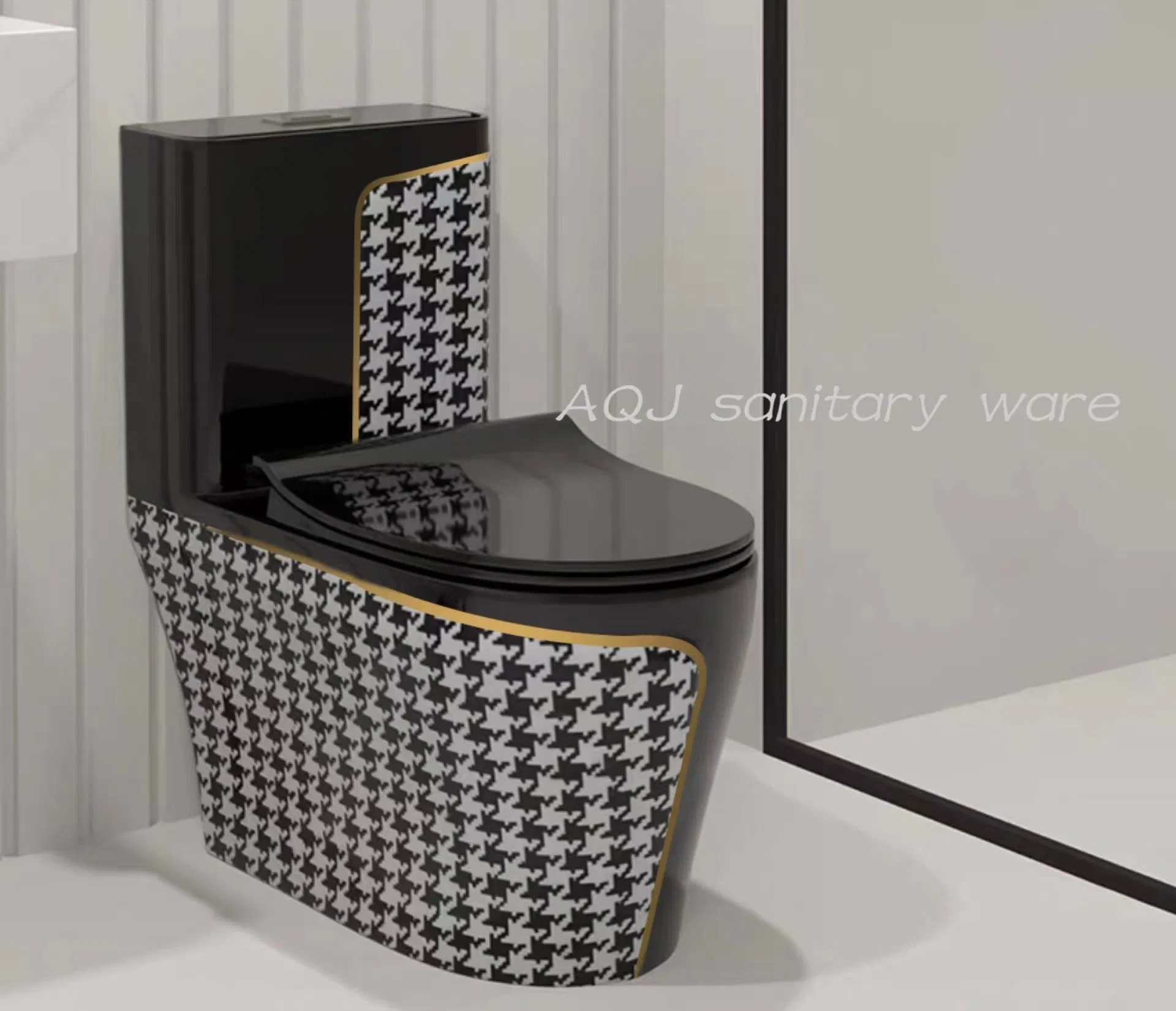 Popural Hot Selling Sanitary Ware Ceramic Gold Trim with Different Patterns Grey Color Toilet