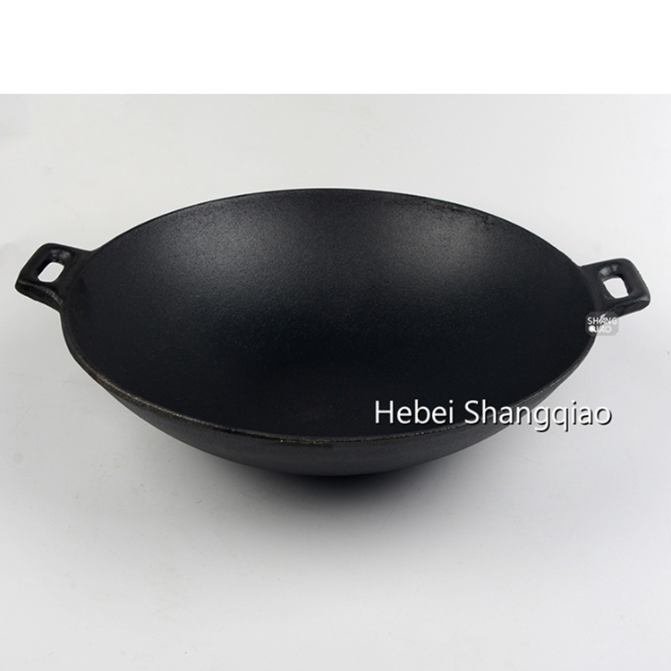 Chinese Traditional 2 Handle Deep Frying Pan Pre-Seasoned Cast Iron Wok