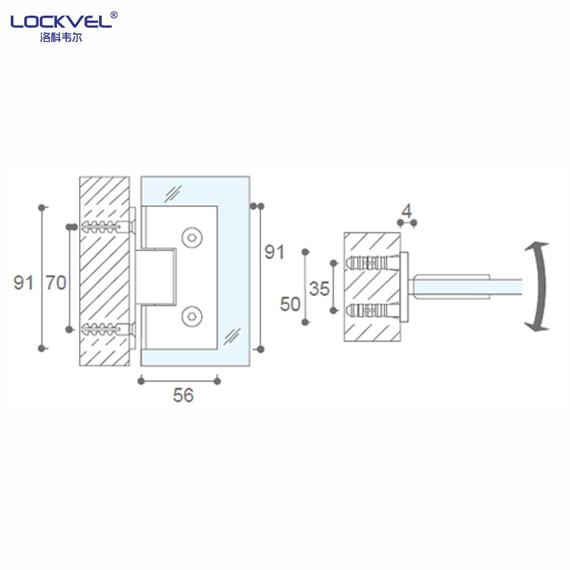 Manufacturer Brass Shower Door Glass Door Hinge with Wall Installation 90-Degree