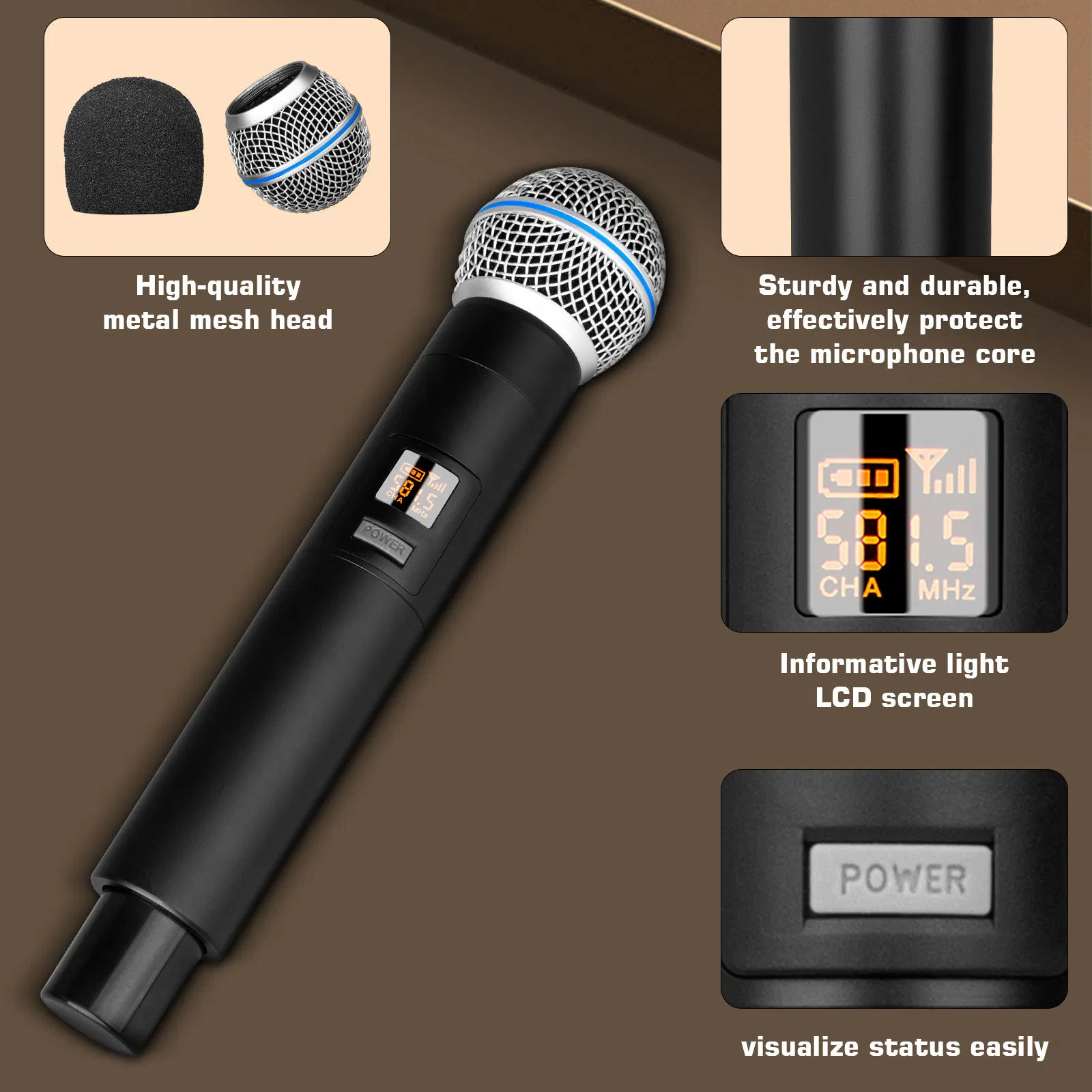 Premium 4-Channel Wireless Handheld Microphone with Noise Cancellation