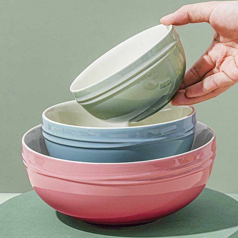 Multi-Purpose Dinner Plates Ceramic Tableware Pink Kitchen Bowl Soup Bowl Set