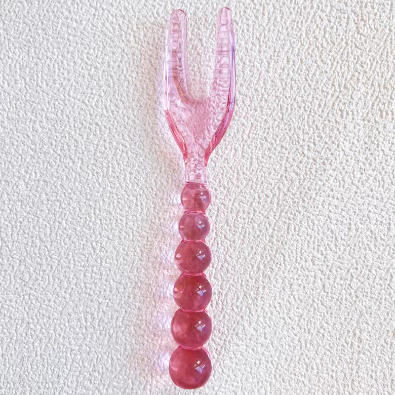 Custom Handmade Medieval Glass Beaded Tableware Creative Transparent Pink Green Glass Spoon and Fork Set