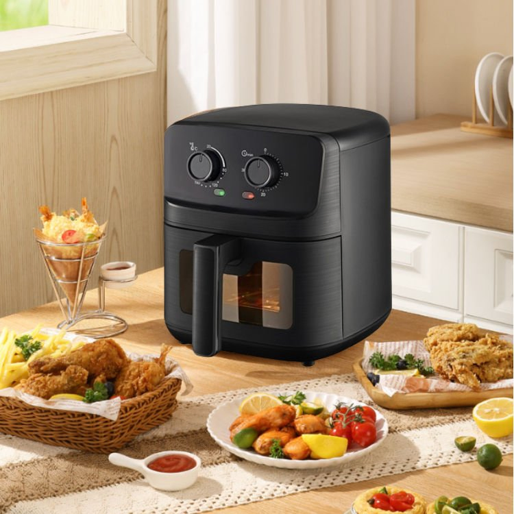 Knob-Controlled 4.5L Air Fryer: Viewing Window, Frying Tray & Non-Stick Removable Basket