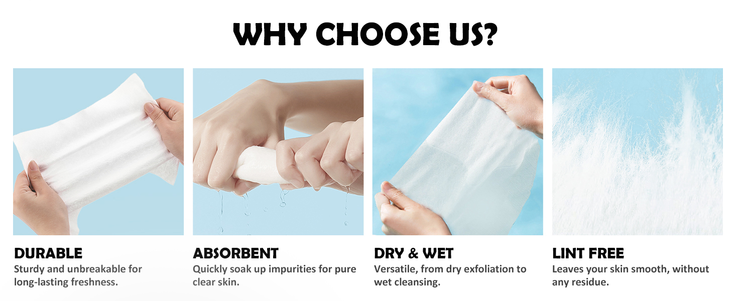 Disposable Ultra-Soft Nonwoven Cleansing Towels for Sensitive Skin Biodegradable Dry Wipes for Makeup Remover and Facial Tissue