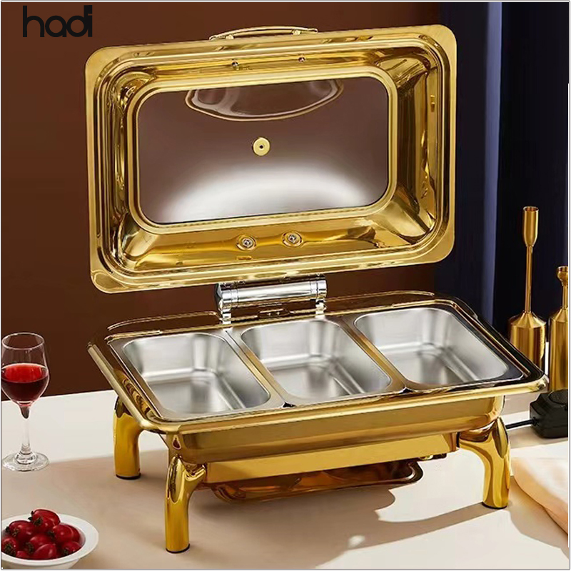 2025 Stainless Steel Luxury Gold 201 Chafing Dish 9-Liter Buffet Stove Catering Supplies for Party Banquets Warm Food Buffet
