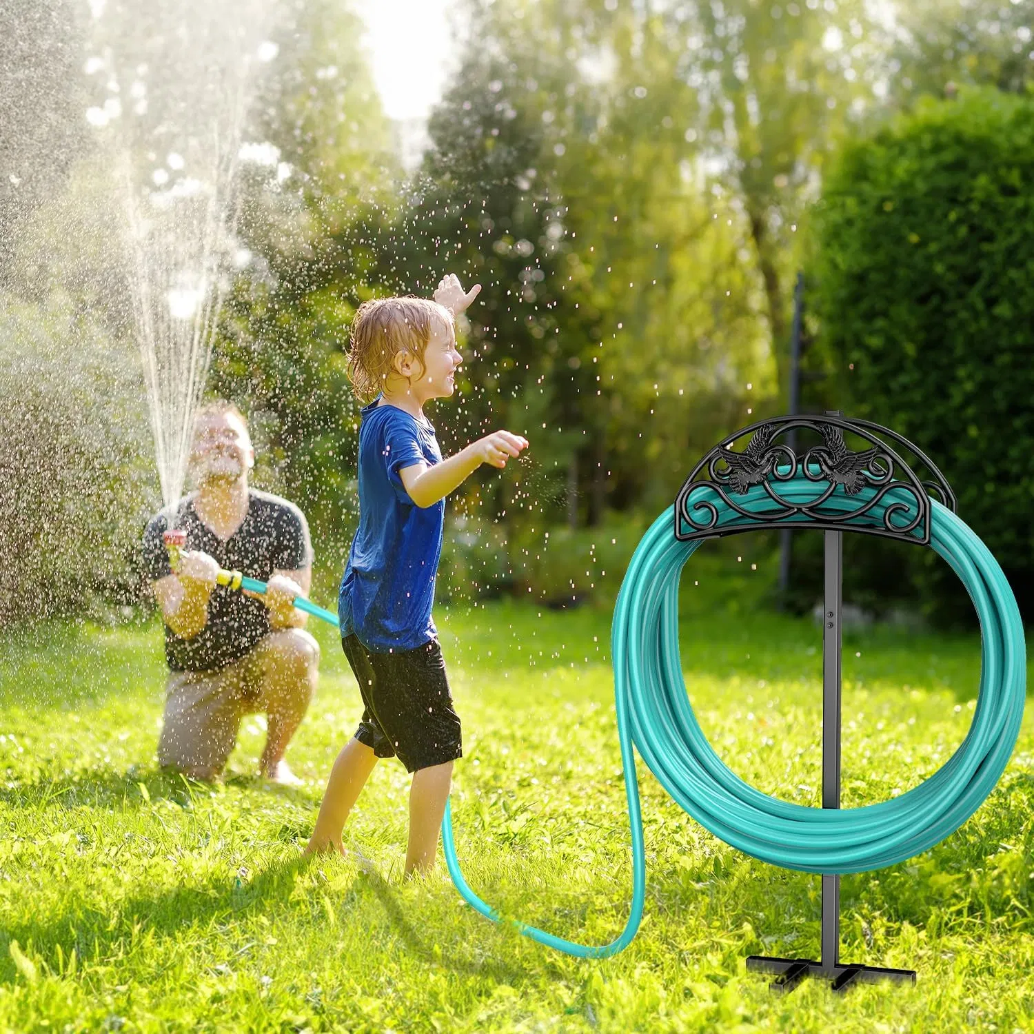Outdoor Organizer Freestanding Heavy Duty Metal Garden Water Hose Holder