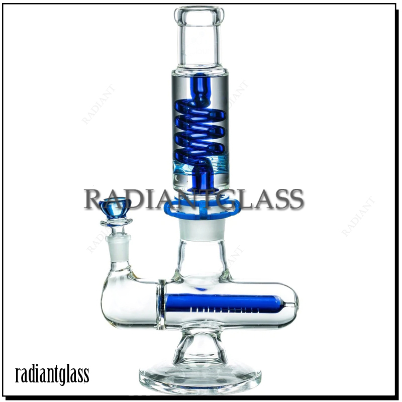 Wholesale Two Section Violin Coil Perc Freezable Glass Water Pipe with Clips