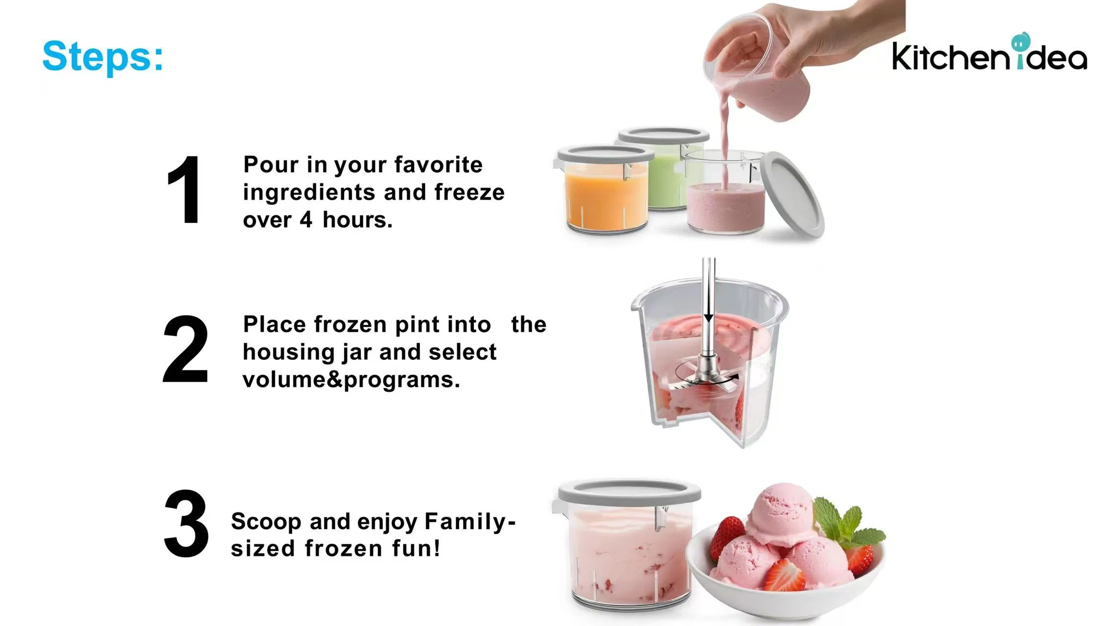 Kitchen Idea Ice Cream Maker Frozen Desserts Sorbet Milk Shake Yogurt