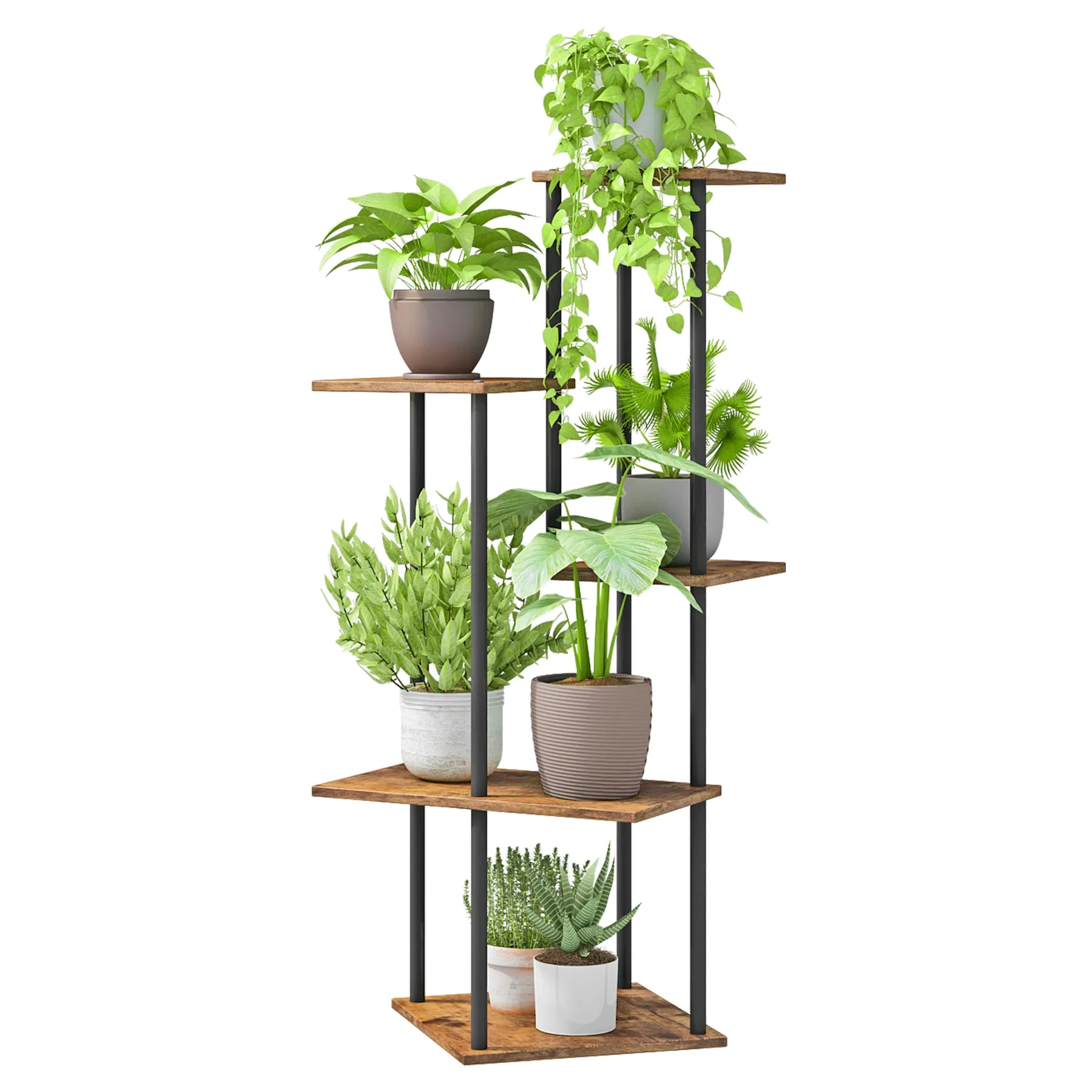 Rustic Brown 5-Tier Indoor Corner Plant Stand Shelf