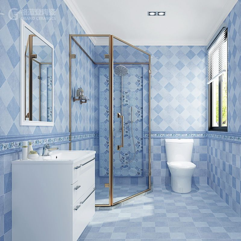 Anti Slip Bathroom Cheramic Blue Floor Tile
