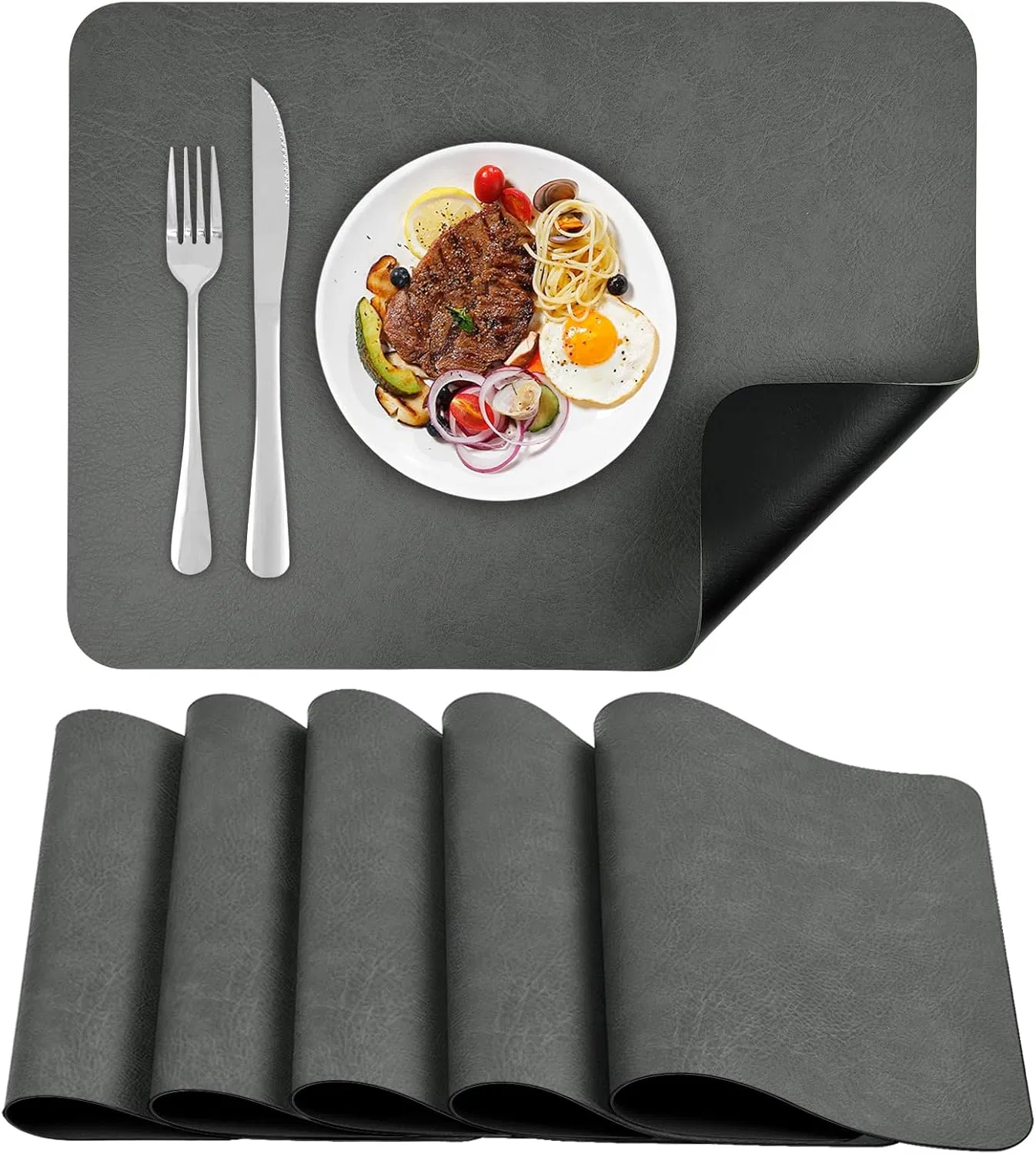 Faux Leather Placemats Set of 6 Table Mats Heat Resistant Reversible Place Mats, Waterproof Wipeable Dining Table Place Mats for Home Party Outdoor, 15.8 X 11.8