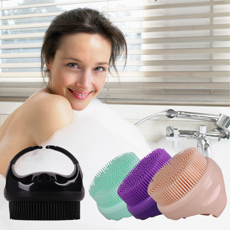 Silicone Back Scrubber for Shower Bath Body Brush with Handle Soft Silicon Massage Bath Brush Private Label