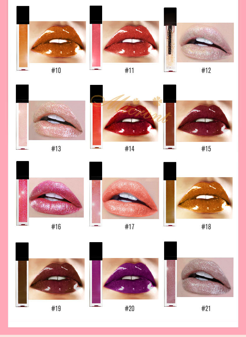 Private Logo Pearlescent 21 Colors Non-Stick Cup Waterproof Lip Gloss Metal Lipgloss