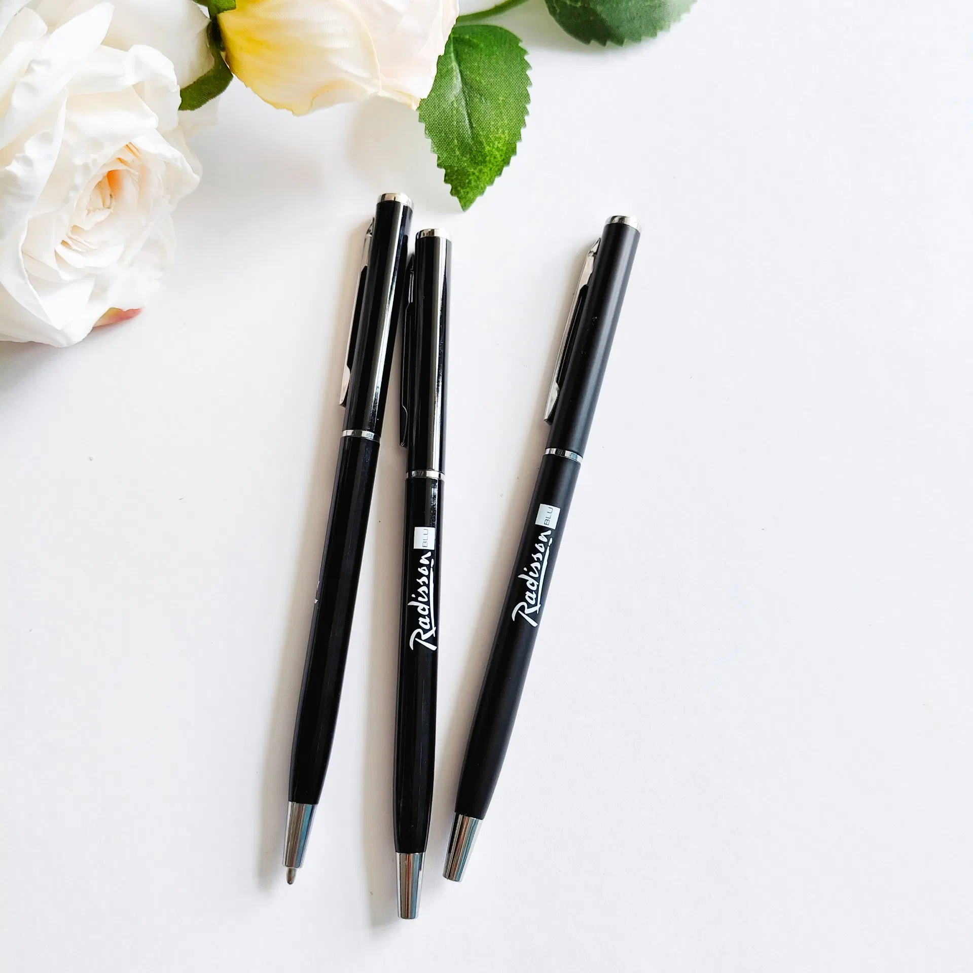 Hot Sale Customized Logo Ballpoint Pen Slim Metal Hotel Advertising Gift