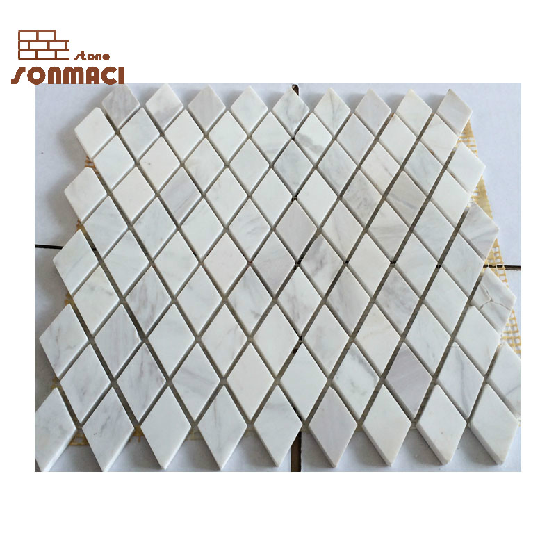 Carrara White Marble Diamond Shape Polished Stone Mosaic Tile