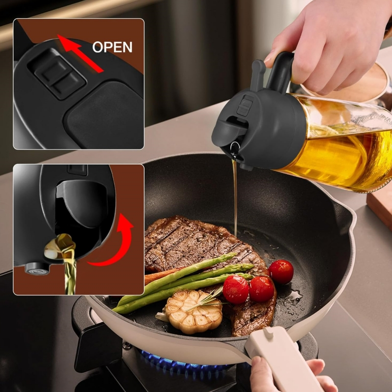 New Glass Spray Pour Dual-Use Oil Bottle Large Capacity Oil Bottle for Kitchen One-Piece Press Sprayer