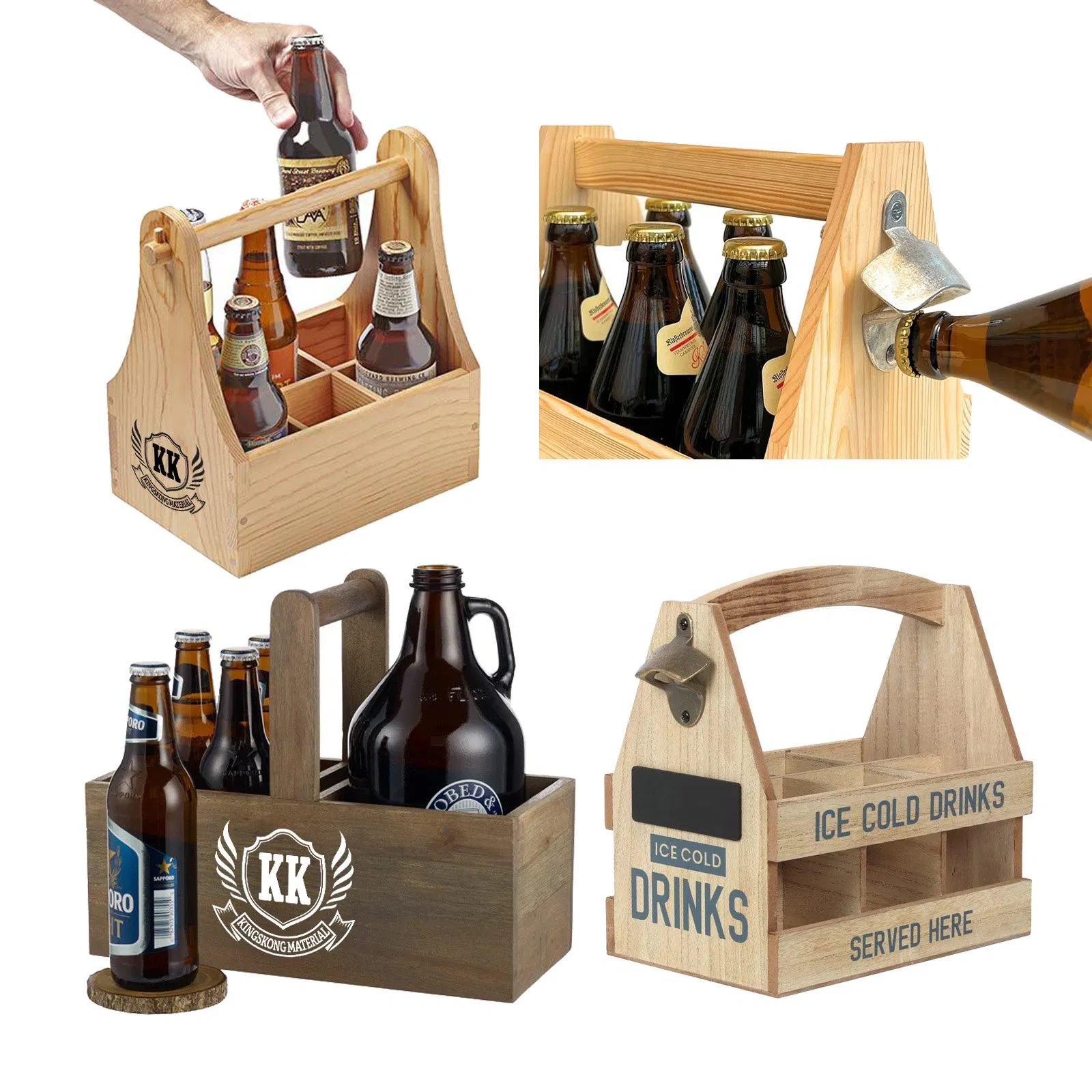 Plywood Pine Beech Ash Bottle Caddy Solid Wood Bottle Carrier with Magnetic Cap Catch for Russia Krusovice Bolten-Brauerei
