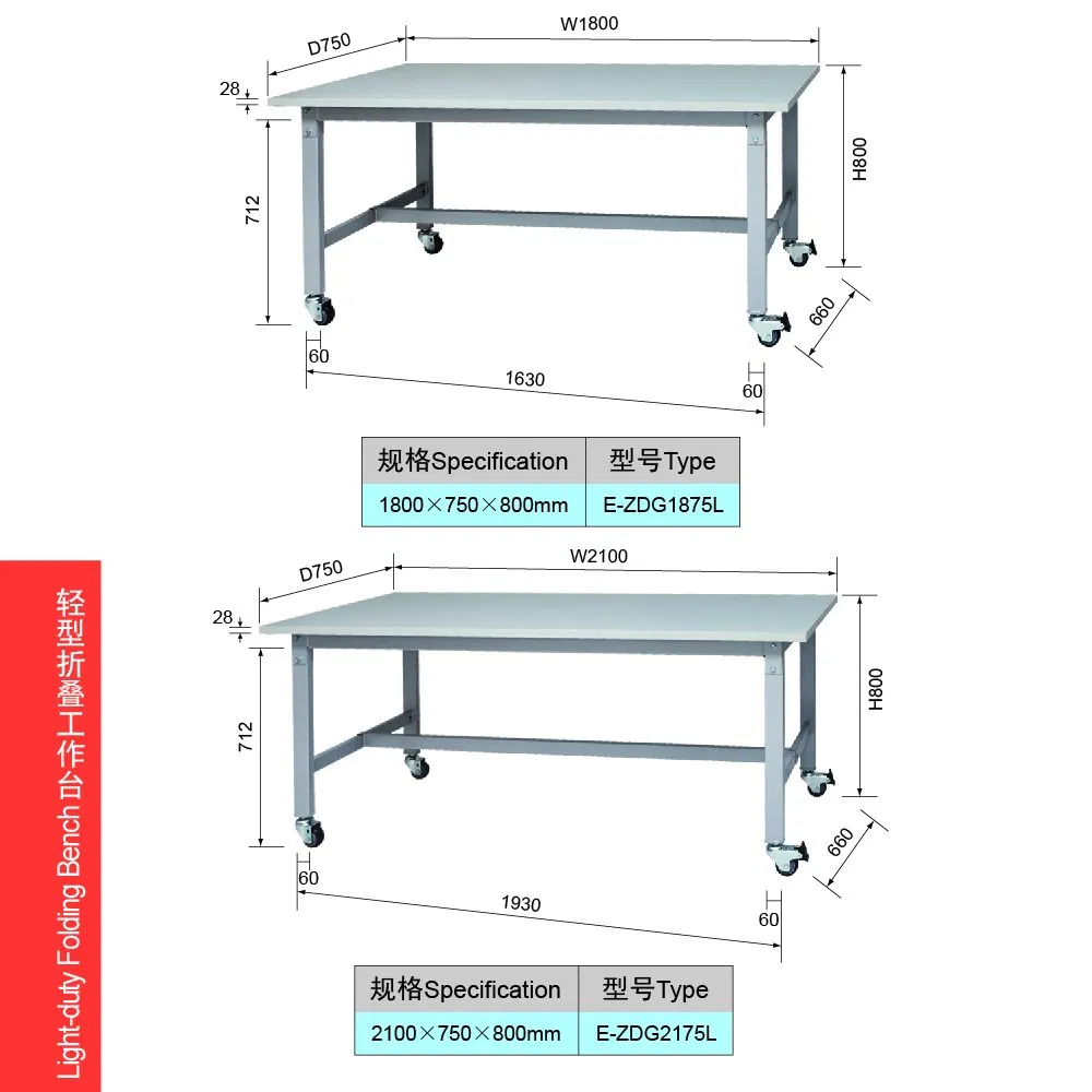 1.2 Meter Steel Industrial Moveable Workbench with 2 Drawers