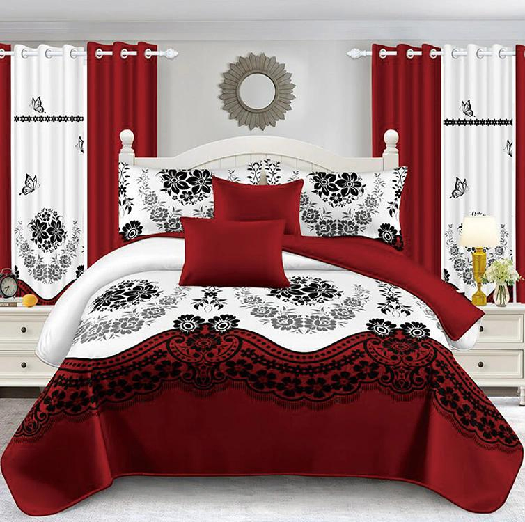 4 Pieces Bedspread Set Quilt Bedding Set with Curtains King Size Luxury 100% Cotton Bedspread Sheet Sets