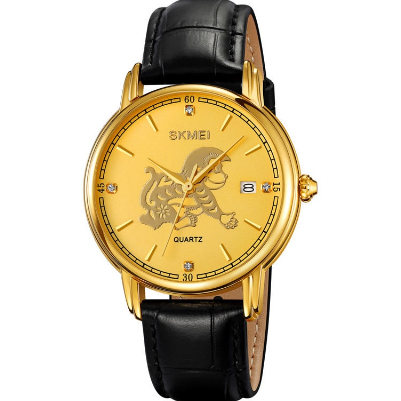 New Fashion Date 12 Dragon Zodiacs Waterproof Leather Men Gold Luxury Watch