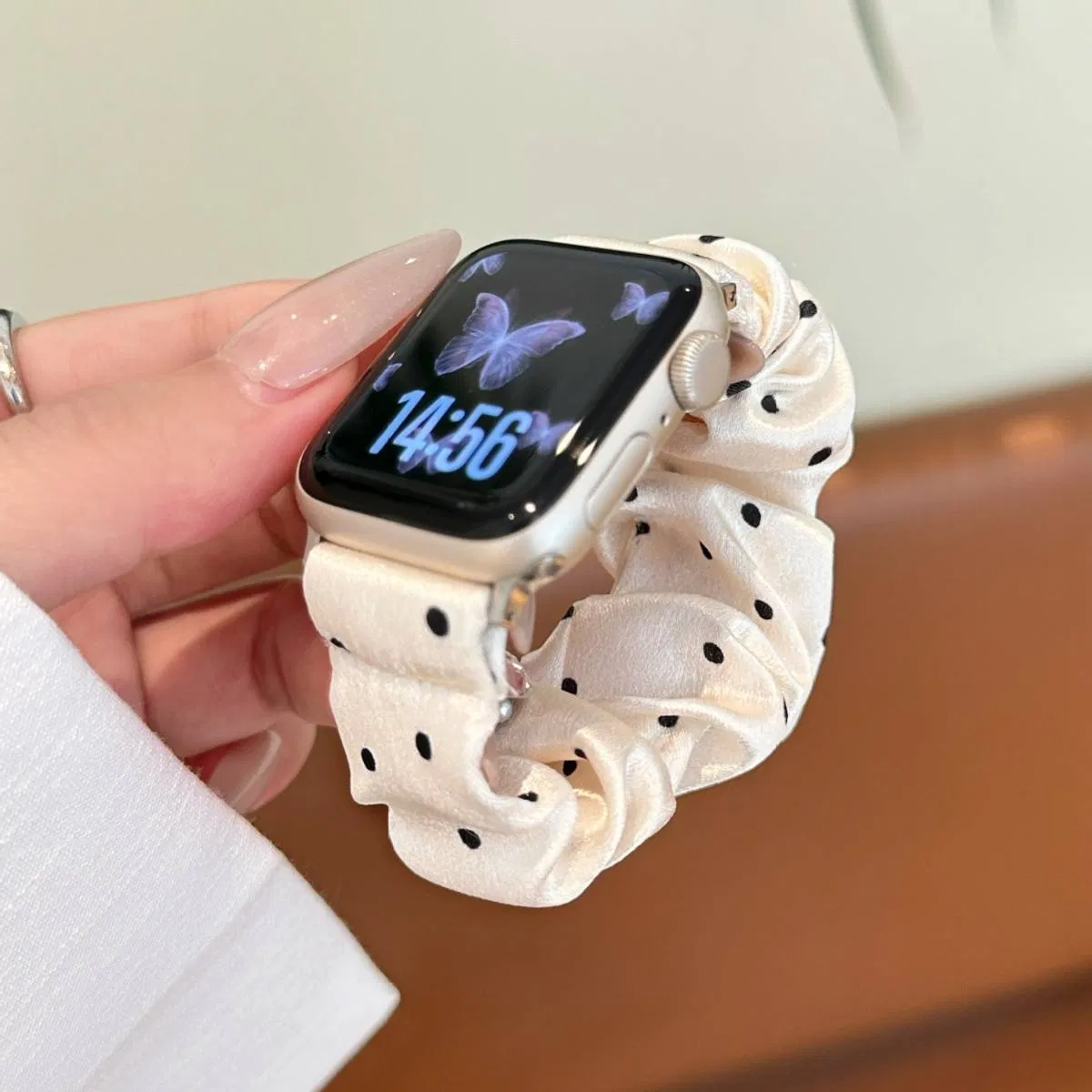 Customized Girls Elastic Polka DOT Mesh Fabric Sweet Smartwatch Scrunchie Watch Band