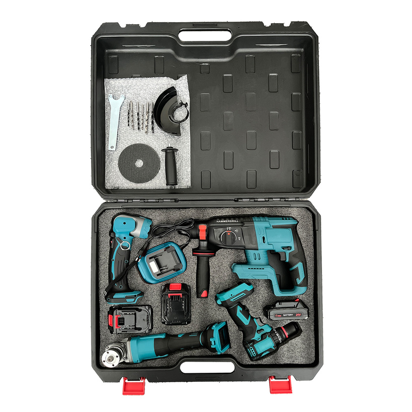 Power Tool 4-Tool Hammer Angle Grinder Combo Kit with 4.0ah Battery Charger