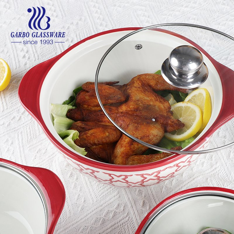 Porcelain Casserole with Glass Lid Soup Pot Microwave, Oven, Fridge, Freezer, and Dishwasher