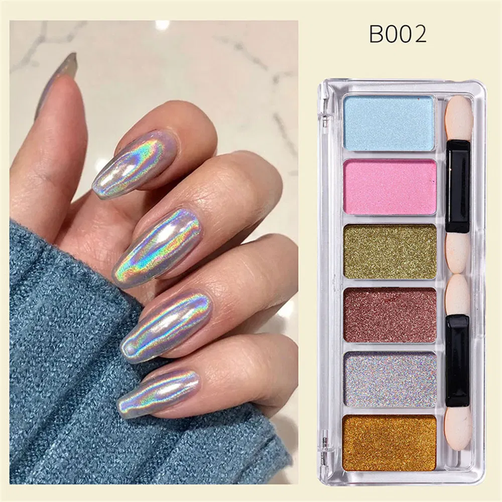 Private label 6 Colors Nail Art Powder Kit Solid Glitter Aurora Powder Set Nail Arylic Powder for Nail Art