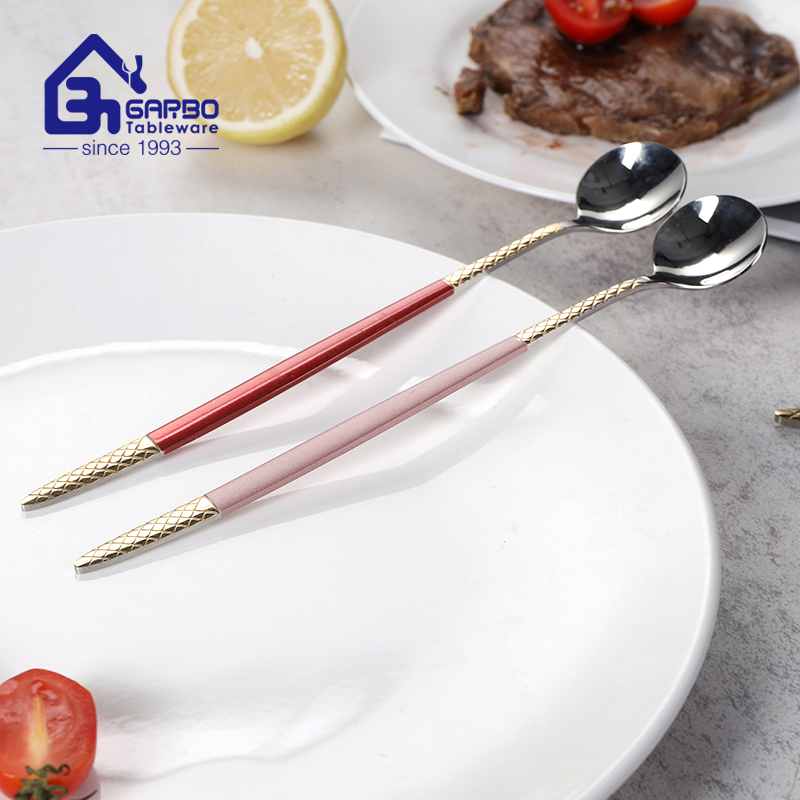 Silver Teaspoon 201 Stainless Steel Cutlery Arabic Style Cutlery Dessert Tea Coffee Spoon with Gold E-Plated Handle 6PCS Tea Spoon Set with Tie Card Pack